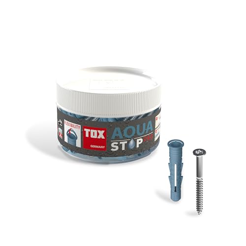 TOX Aqua Stop Pro, abdichtender Allzweckdübel 8/50 für Befestigungen an gefliesten Wänden und Böden, aus HDPE-Spezialkunststoff, mit Schraube 6x70 mm, 014271021