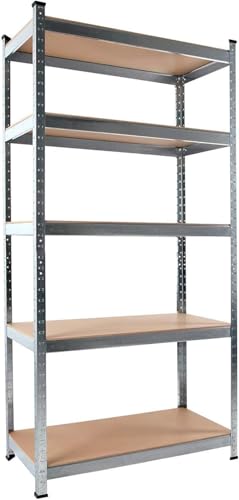 BERARDI Set da 2 Scaffali Metallici con 5 Ripiani, 90x40x180 cm, Portata 875 kg per scaffale, Ripiani in MDF con una portata di 175 kg, Struttura Zincata