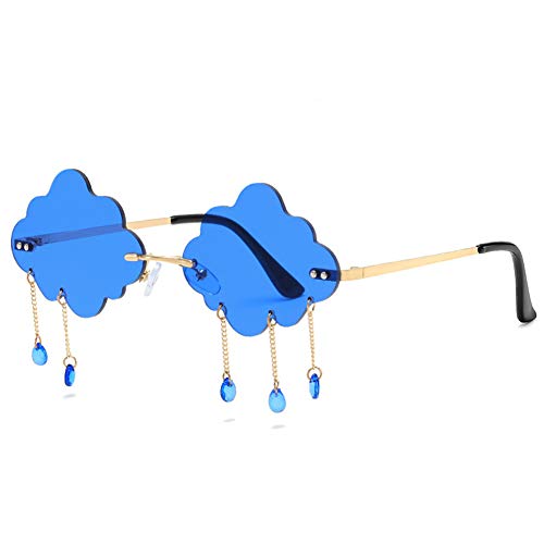 LASPOR Retro Rimless Sunglasses for Women Men Vintage Metal Frameless Cloud Glasses Raining Crystal Pendant UV400 Protection
