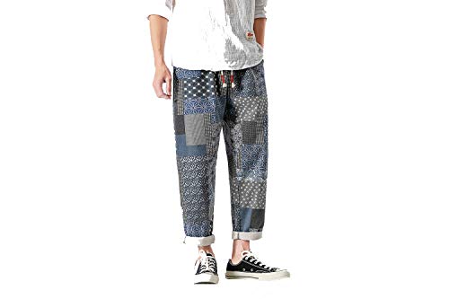 Prijouhe Men's Casual Capri Pants Elastic Waist Wide Leg Loose Baggy Harem Pants Breathable Summer Beach Shorts #TOP5