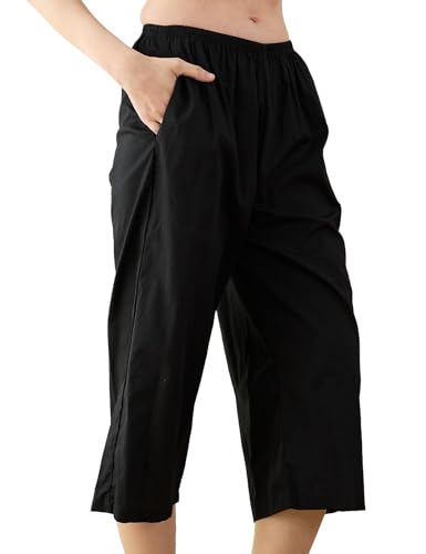 Image of Women Short Cotton Half Slip Pettipants for Under Dress with Pockets Victorian Pajama Pants