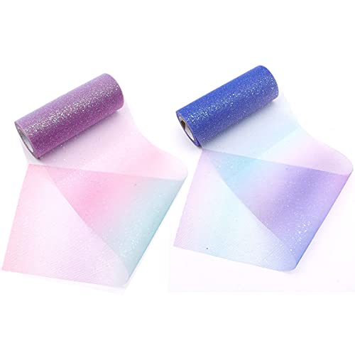 Huralona 2 rolls rainbow glitter tulle ribbons tulle netting fabr…