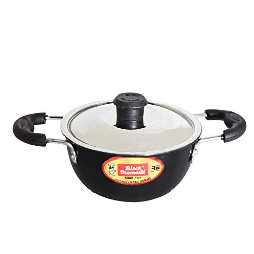 Image of Black Diamond 3 mm Hard Anodised Baby Kadai with SS Lid - 800ml