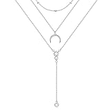 MONGAS Moon Layered Necklaces 925 Sterling Silver Crescent Moon Pendant Layered Chain Necklaces Boho Jewelry Gifts for Women