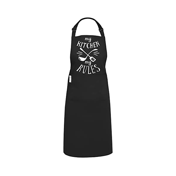 RUVANTI Aprons for Men, Women with Pockets Cotton Enrich Durable Large XXL size for Kitchen, Workshop, BBQ, Chef Apron, My Kitchen My Rules (Black - 1 Pack), XX-Large