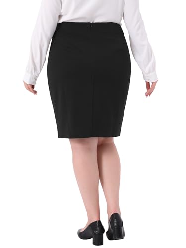 Agnes Orinda Womens Plus Size Pencil Skirt Knee Length High Waisted Stretchy Formal Business Work Skirt with Slit4