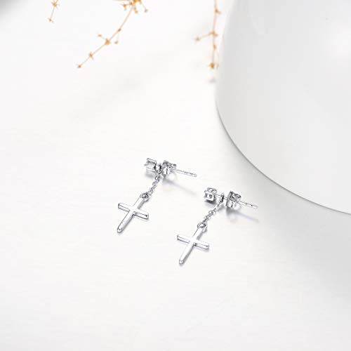14K White Gold Synthetic Moissanite Cross Earrings For Women, Solid Gold Stud Drop Earring Religious Jewelry Gifts For Her #TOP5