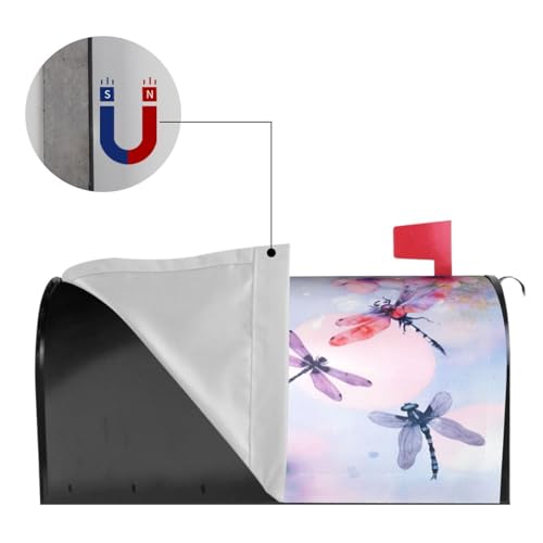 Image of Spring Flowers Dragonfly Mailbox Cover Magnetic Waterproof Mailbox Wraps Post Letter Box Decor 21x18 in