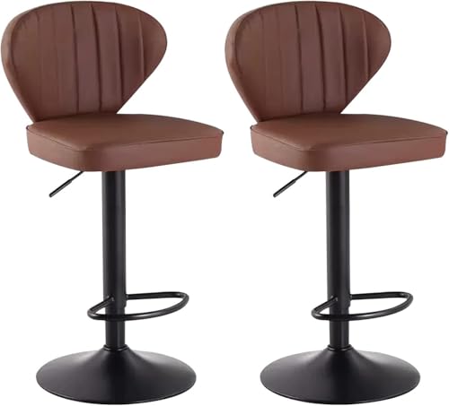 DZYHFCO Juego de taburetes de bar de 2 taburetes giratorios ajustables de cuero con respaldo y reposapiés, taburetes de tono marrón)