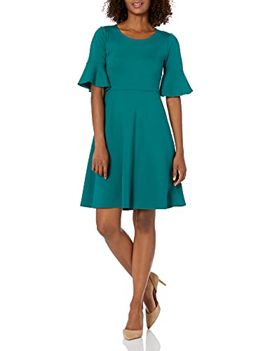 Lark & Ro Women s Ruffle Sleeve Fit and Flare Dress, Emerald, 0