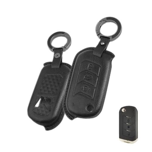 Image of Keyzone Vintage Leather Key Cover for Thar, Scorpio, Bolero, XUV700, XUV400, XUV300, TUV300, Marazzo 3 Button flip Key (Push Button Start Models only) (VL - Black)