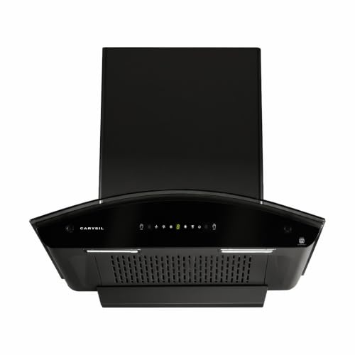 Image of Carysil Curvantis 60 cm Kitchen Chimney, Curved Shape, 1500 m /hr Suction, Auto-Clean Filterless, 3-Speed Touch & Gesture Control, LED Lamp, 10-Year Warranty - Black