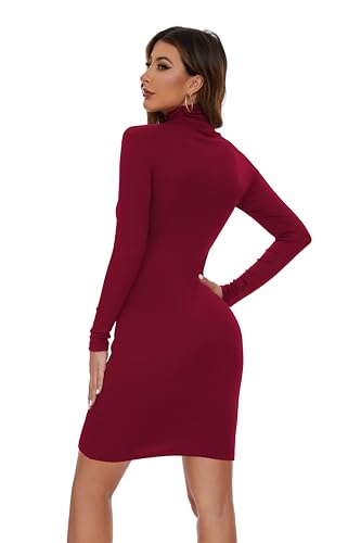 Image of Ribbed Turtleneck Dress Long Sleeve Sexy Bodycon Dresses