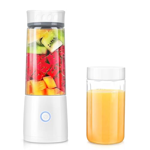 Image of Portable Blender Electric Juicer USB Rechargeable Fruit Mixers Mini Personal Smoothie Maker 6 Blades 3 Gears Ideal for smoothies, protein shakes, fresh juices, sauces -1500mAh Battery (WHITE-02)