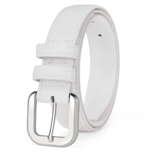 VONMELLI Leather Belts for Women Fashion White Wasit Ladies Belt for Jeans Pants Dresses with Pin Buckle, M