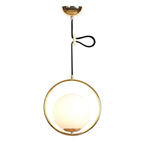 Lámpara colgante de techo redonda en metal dorado con bola de vidrio blanco LWX