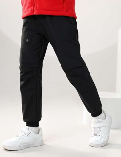 Boys Fleece Lined Joggers Kids Winter Waterproof Trousers Hiking Pants Casual Elastic Waist Bottoms3
