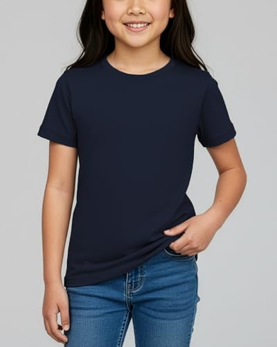 Image of Real Essentials 5 Pack: Girls' Cotton Short Sleeve Crew Neck T-Shirt - Athletic Tee Shirt for Teens Kids Youth (Ages 4-16)