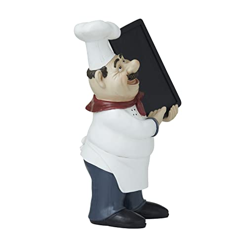 Deco 79 Polystone Chef Sculpture With Chalkboard, 14" X 8" X 19", White #TOP6