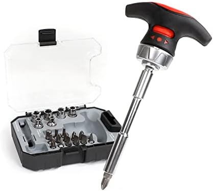 Ratcheting Muti Screwdriver Bits Sockets Set Mini Magnetic Racheting T-handle Torx Slotted Phillips Square Screwdriver Set Tools Set 24-piece with portable case for home dorm