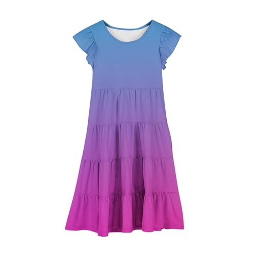Girls Summer Gradient Dress Ruffle Sleeve Beach Dresses Layered Swing Midi Sundress with Pockets3