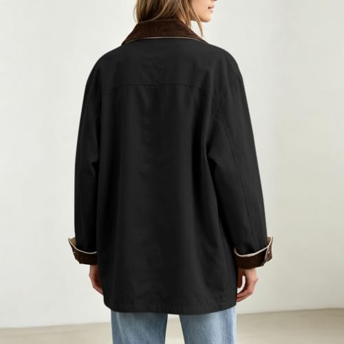 Light Jackets for Women Baggy Button Fleece Vintage Jacket with Pockets - image 6