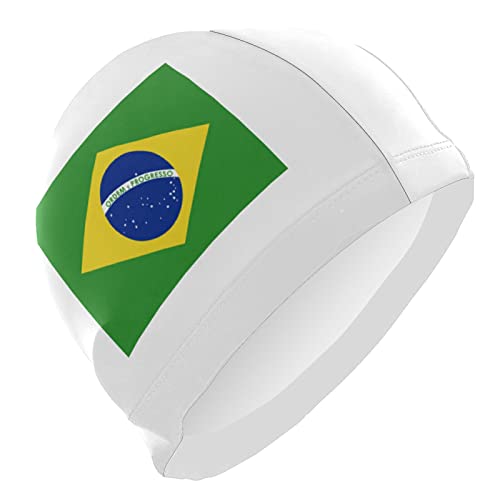 Dallonan Swimming Cap Brazil Flag White Unisex Adult Swim Cap Polyester