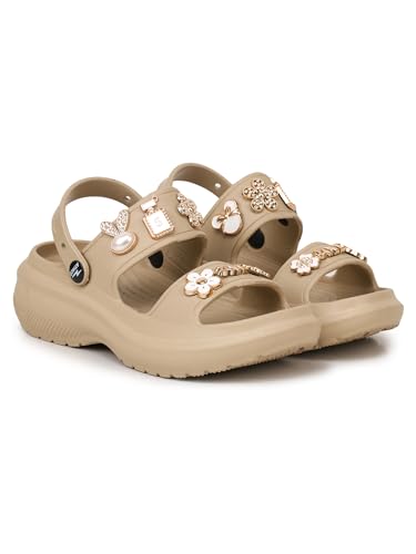 Image of ATHCO Soho Clogs Sandal for Women's|Girls|Dual-Color Soft EVA Cushioned With Massage Footbed|Easy Wear with Adjustable Back Strap|Lightweight Platform Heels|Flexible|Breathable|Extra Soft Comfortable Anti-Skid Casual Mule|All-Season|Summer|Monsoon|Rain|Winter|Waterproof|Casual Slip-On Sandal with Cute Charms & Chunky Design|Indoor & Outdoor Wear|Trendy|Fashionable|Stylish|Shoes