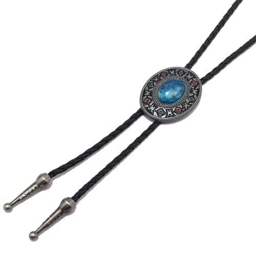 Image of Bolo Tie for Men Women Cowboy Turquoise Celtic Natural Tiger Eye Stone Longhorn Bull Western Leather Bolo Necktie
