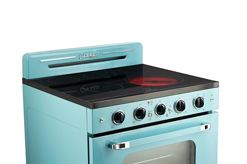 Unique Appliances UGP-30CR EC T Classic Retro Radiant Freestanding Electric Convection Oven Light, Range with 5-Element Glass Cooktop, 30", Ocean Mist Turquoise