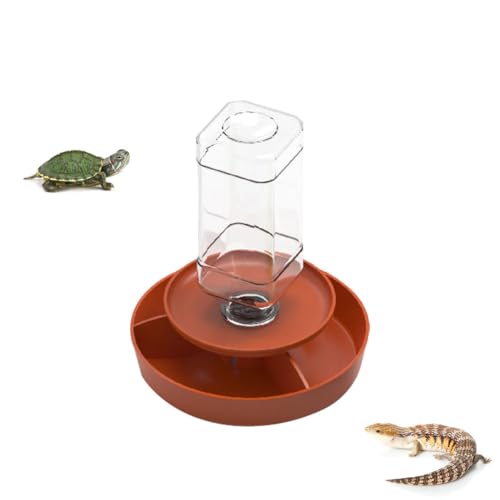 2 in1 Reptile Food Feeders Bowl,Turtle Automatic Water Feeders,Bearded Dragon Water Bowl,Small Water Dish for Bearded Dragon Gecko Snake Lizard Turtles (Brown, Small)