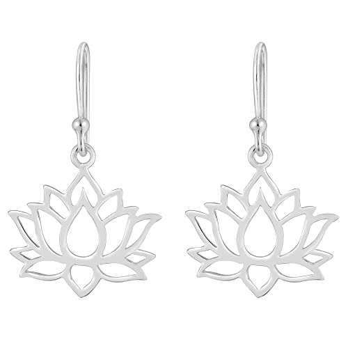AeraVida Spirited Lotus Flourishing Flower .925 Sterling Silver Dangle Earrings | Lotus Flower Earrings Jewelry