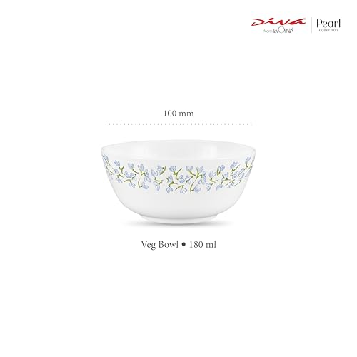 Image of La Opala Diva, Pearl Collection Opal Glass Crockery | Vegetable Bowl 220 ml Set of 6 | Silky Cluster Design | for dal & Condiments | Microwave Safe | 100% Vegetarian | Extra Strong | Light & White