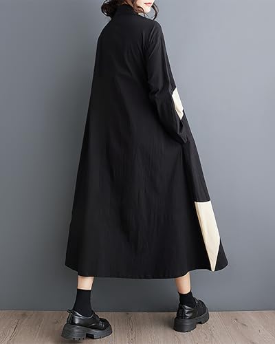 Image of ellazhu Womens Fall Casual Patchwork Funky Long Sleeve Designer Dress Loose Blouse GY2787 A