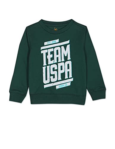 Image of U.S. Polo Assn. Kids Regular fit Cotton Crew Neck Sweatshirts (UKSWSON0104 Green 10-11Y)