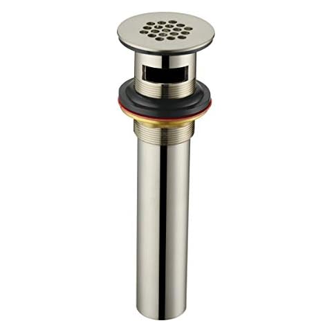 Purelux Grid Drain Strainer Assembly with Overflow for Bathroom Sink, Made of Brass Brushed Nickel Cover
