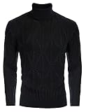 PJ PAUL JONES Mens Turtleneck Fisherman Sweater Cable Knit Slim Fit Sweaters Pullovers Black M