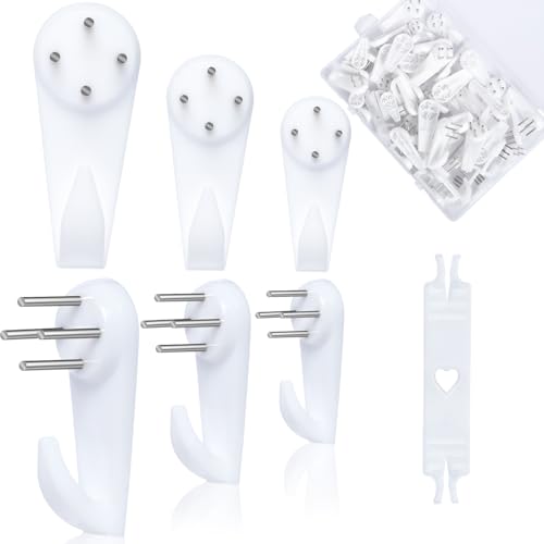 Non-Trace Picture Hooks, 60Pcs Hardwall Drywall Pictures Hanging Hook Set for Hanging Art Paintings Wedding Photos Clock Mirror Wall Studs