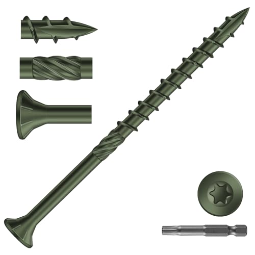 Image of #9 x 3 Inch Deck Screws (69Pcs) 1lb. Carbon Steel, Green, Flat Head, Rust Resistant epoxy Coated, with T25 Star Bit