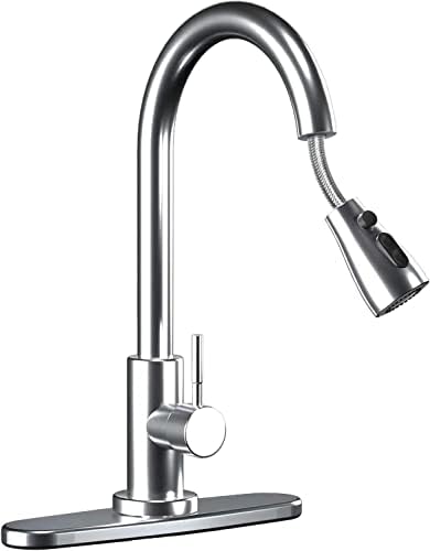 RBSTOSTO Kitchen-Faucets，Kitchen Faucet with Pull Down Sprayer-Out Kitchen Sink Offers Efficient Cleaning for -Stainless Steel with Deck Plate16 Inches