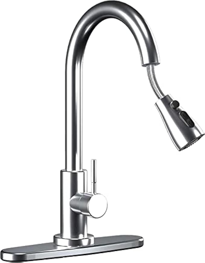 RBSTOSTO Kitchen-Faucets, Kitchen Faucet with Pull Down Sprayer-Out Kitchen Sink Offers Efficient Cleaning for -Stainless Steel with Deck Plate 16 Inches