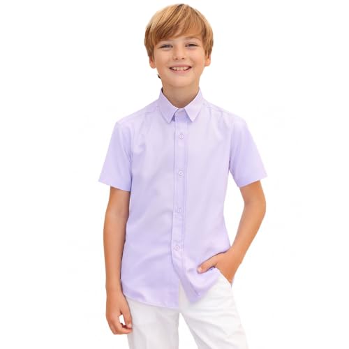 Image of Lilax Boys Classic Short Sleeve Button Down Casual Solid Dress Shirt
