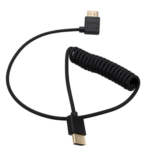 HangTon Cable HDMI 8K 4K 30P 60P para cámara ATOMOS Ninja Ultra Sony FX30 FX6 FX9 Canon C500 BGH1 GH6 FEELWORLD Z CAM E2 F6 ángulo recto tipo A HDMI 2.1 bobina trenzada 50 cm