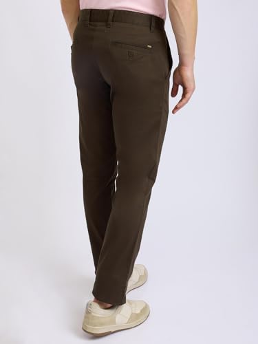 Image of Parx Men Low Rise Tapered Fit Solid Pattern Cotton Blend Flat Front Casual Trouser