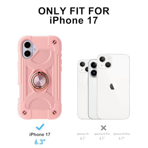 Image of MARKILL Compatible with iPhone with Built-in 360Rotating Ring Stand, Military Grade Drop Protection Full Body Rugged Heavy Duty Case Durable Cover (Pink, iPhone 17)