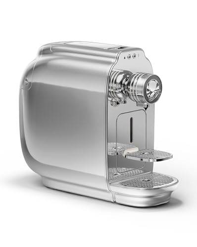 Afro Coffee Kahawa Premium Kaffeemaschine Chrome Silver – kompakte Kapselmaschine mit 19 Bar Druck, Auto Power Off & herausnehmbarem Wassertank