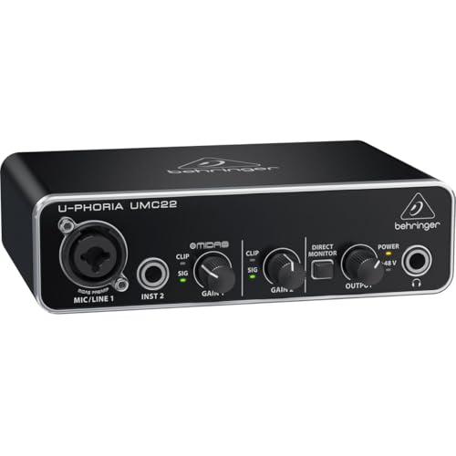 Behringer UMC22 2x2 USB Audio Interface, 48 kHz, with MIDAS-Designed Mic Preamplifier for Microphones and Instruments - imagen 4