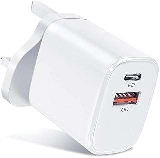 USB C Charger Plug 20W,INNISTO 2 Ports PD & QC 3.0 USB C Plug Fast PD Type C Power Adapter UK,USB C Wall Quick Charger Plug for iPhone 14/13/12/11 Pro iPad/Air Google Pixel Galaxy S22 Ultra