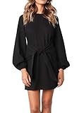 R.Vivimos Women's Autumn Winter Cotton Long Sleeves Elegant Knitted Bodycon Tie Waist Sweater Pencil Dress (Small,Black)