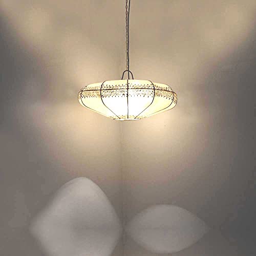 Orientalische Lampe Pendelleuchte Hängeleuchte Ovni Natur Farbe Weiß 54x27 cm Groß (DxH) Lederlampe Hennalampe Lampe… – Bild 3